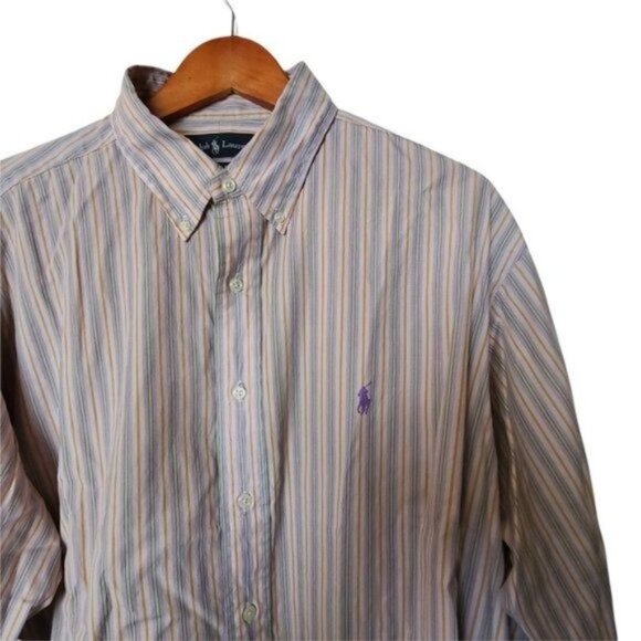 Ralph Lauren‎ XL Classic Fit Button up Shirt Purple Orange Stripe Cotton - Picture 4 of 9
